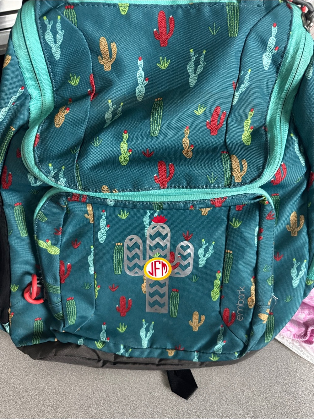Kids Teal Cactus Backpack with Personalized Monogram